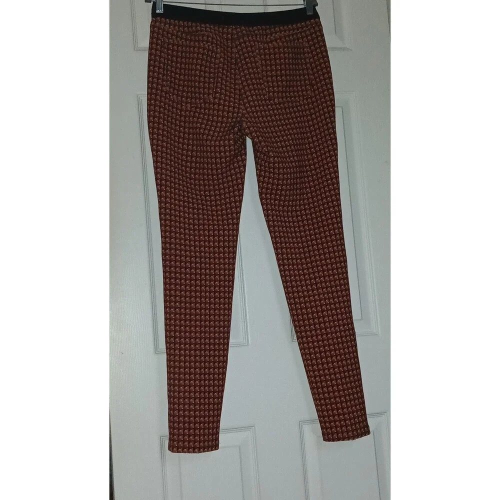 Peace Of Cloth Made In NYC Straight Leg Pants M Red Check Print Pull-On Stretch